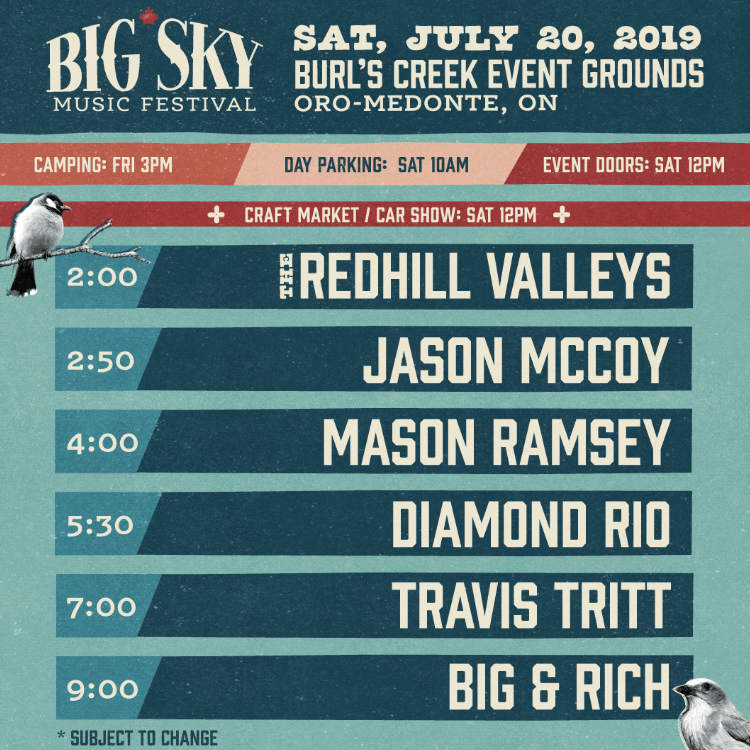 Updated schedule for the big sky music festival including Big & Rich