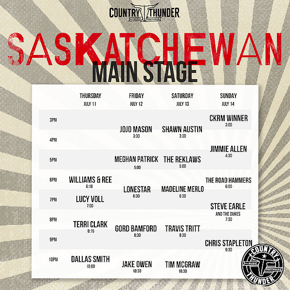 country thunder Saskatchewan schedule for 2019