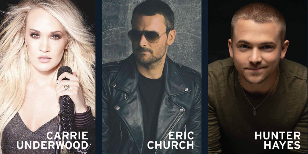 Headliners for the 2019 Cavendish Beach Music Festival - Carrie Underwood, Eric Church and Hunter Hayes