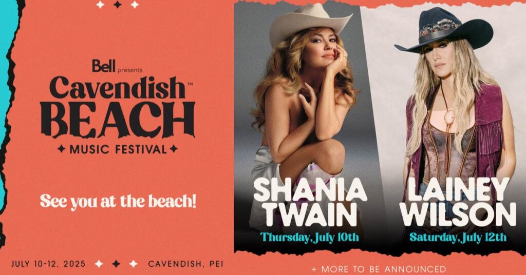 Lainey Wilson and Shania Twain headliners for the 2025 Cavendish Beach Music Festival poster