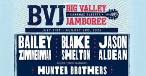 The lineup poster for the 2025 Big Valley Jamboree (BVJ) festival in Alberta