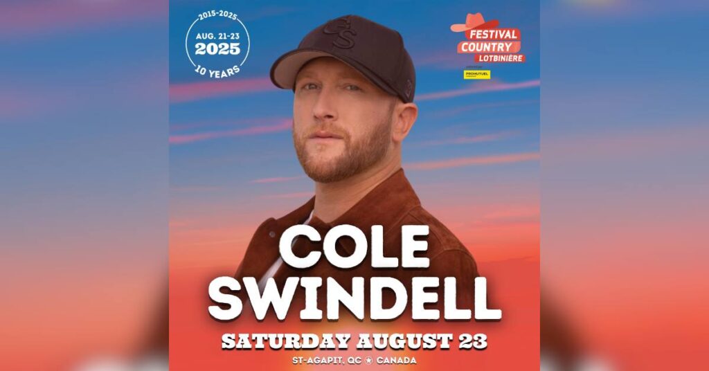 Cole Swindell will headline the 2025 Festival Country Lotbiniere FCL festival